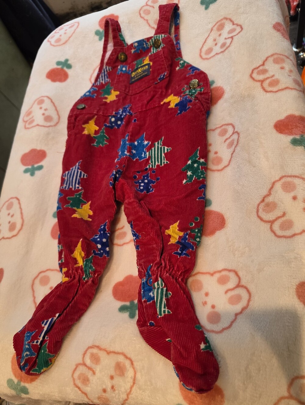 Vintage Footed 3-6 Month Baby Velour Osh Kosh B'gosh Vestbak Overalls Clown Red